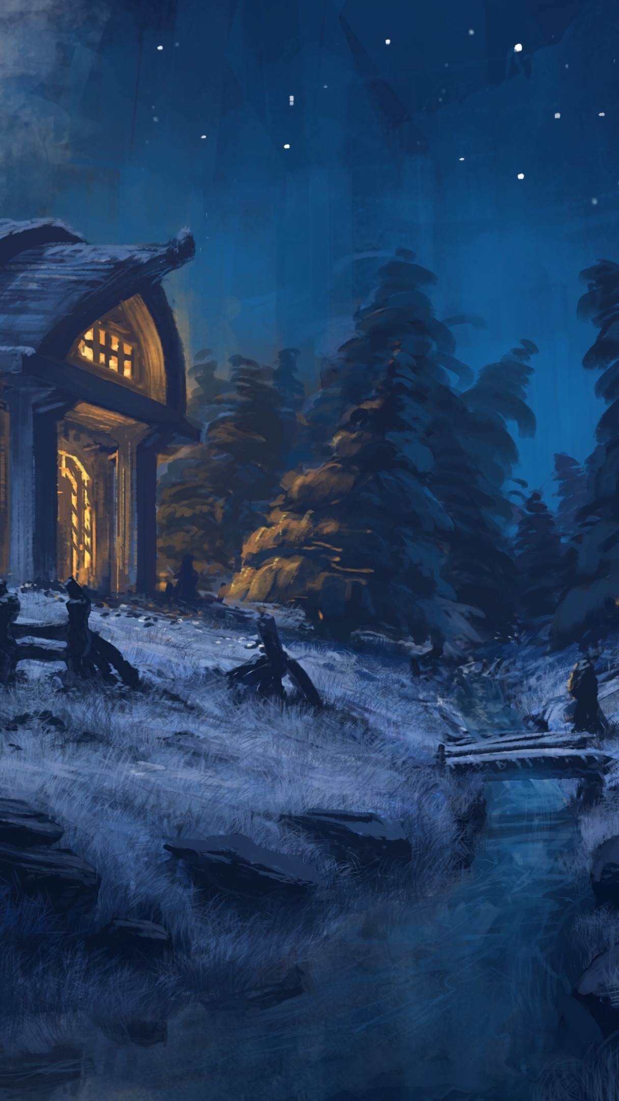 Winter night fantasy art wallpaper - backiee