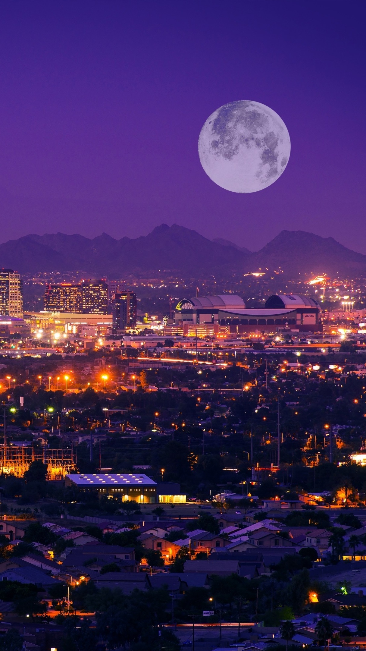 Phoenix skyline at full moon wallpaper - backiee