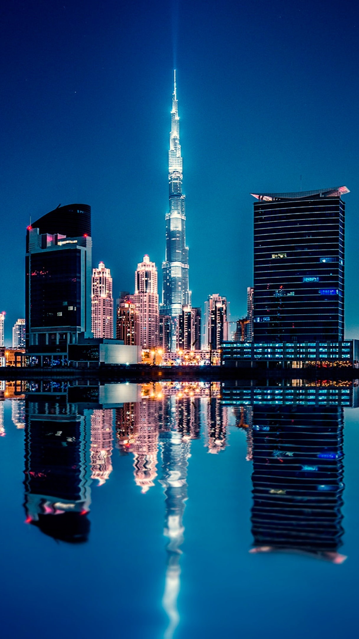 Dubai Night Skyline Reflection Backiee
