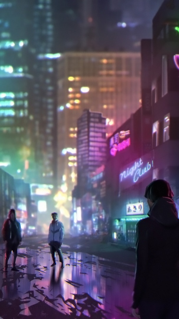 Futuristic cyberpunk anime city - backiee