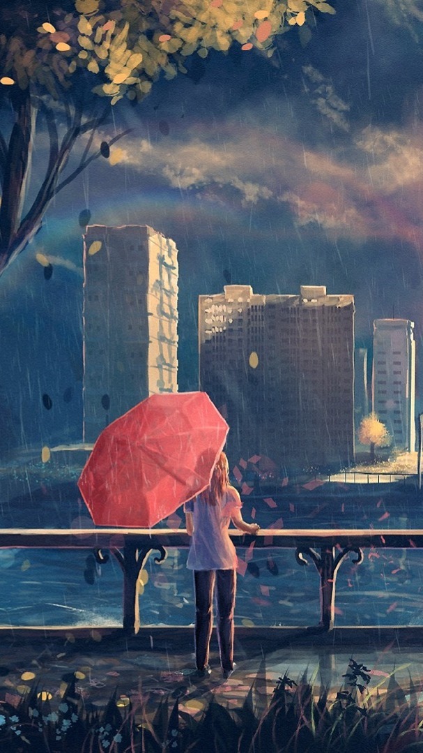 Girl in the rain - Anime art - backiee