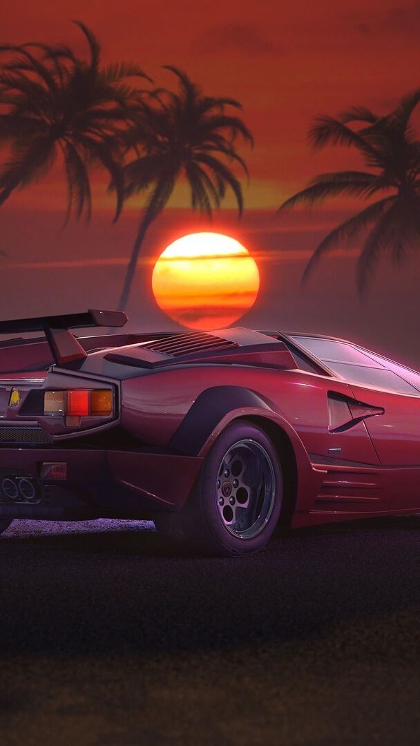 Lamborghini Countach Retrowave Sunset Wallpaper Backiee