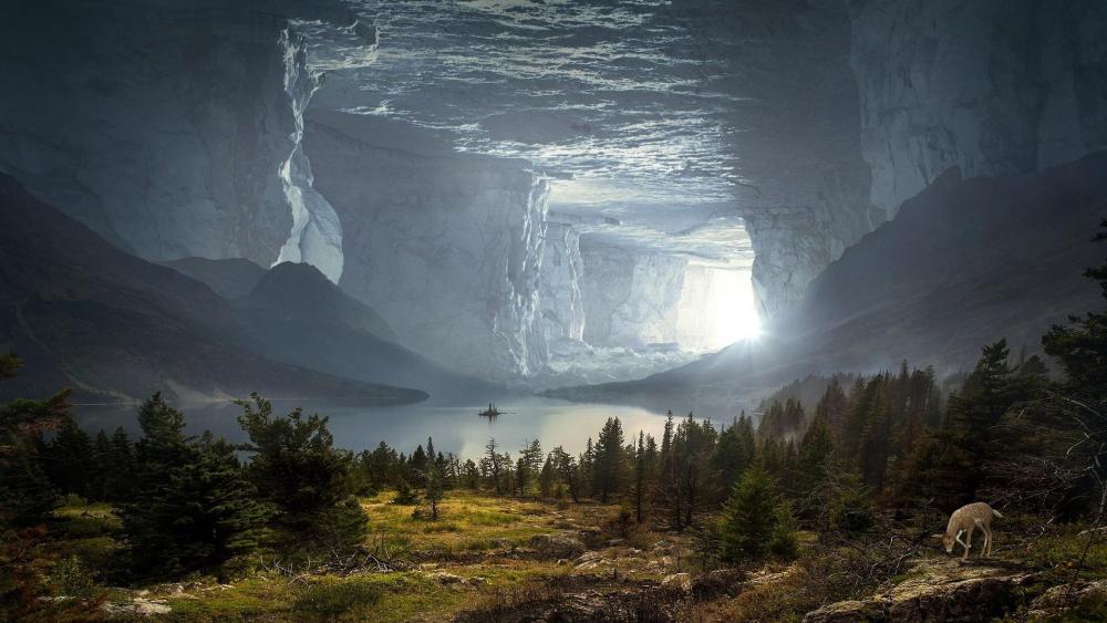 Mystery of huge cave wallpaper