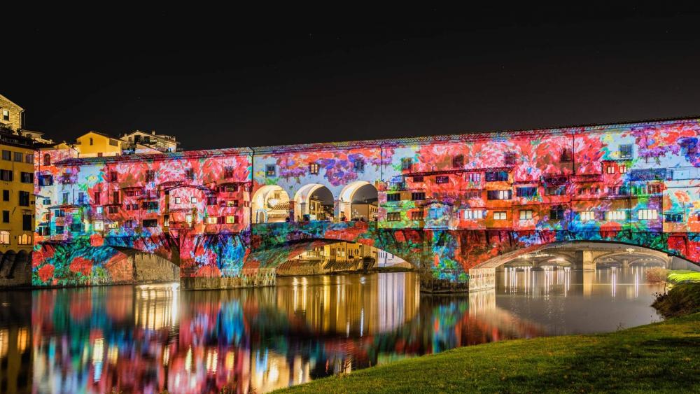 Ponte Vecchio Bridge light art wallpaper