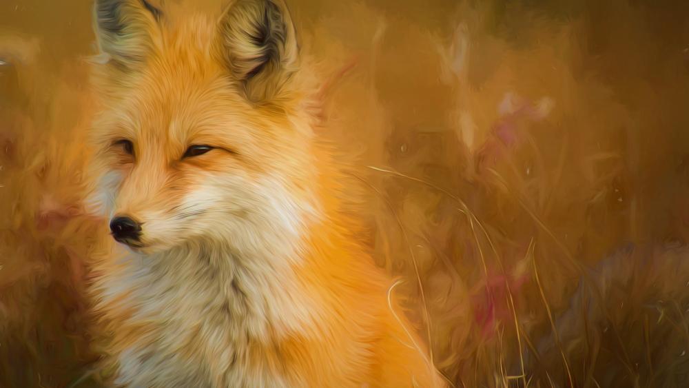 Red Fox in the autumn field - Painting art wallpaper