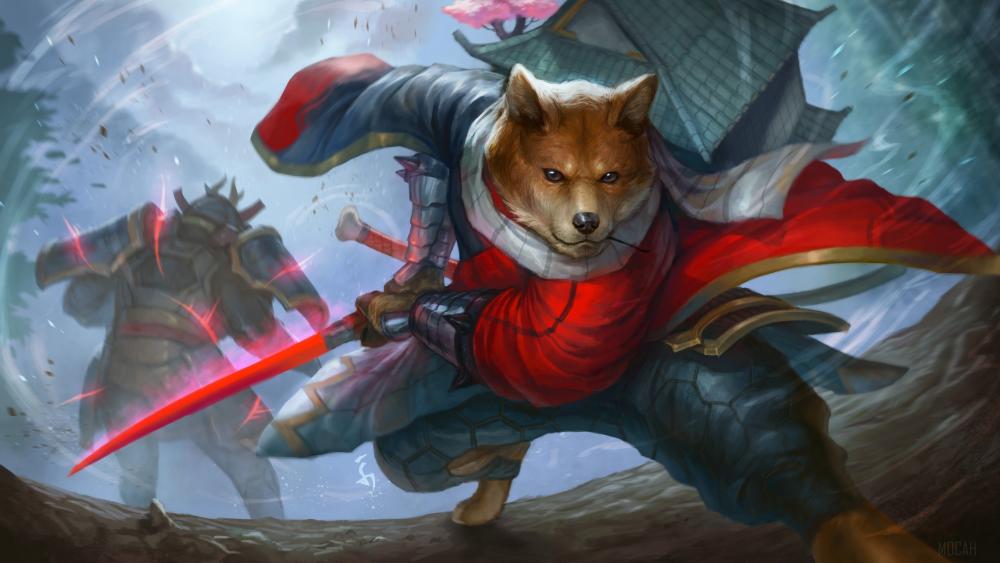 Samurai doge with red sword wallpaper