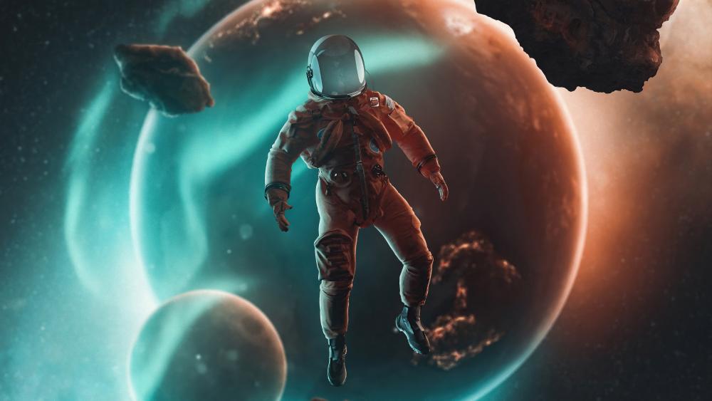 An astronaut crashes from space to Earth wallpaper