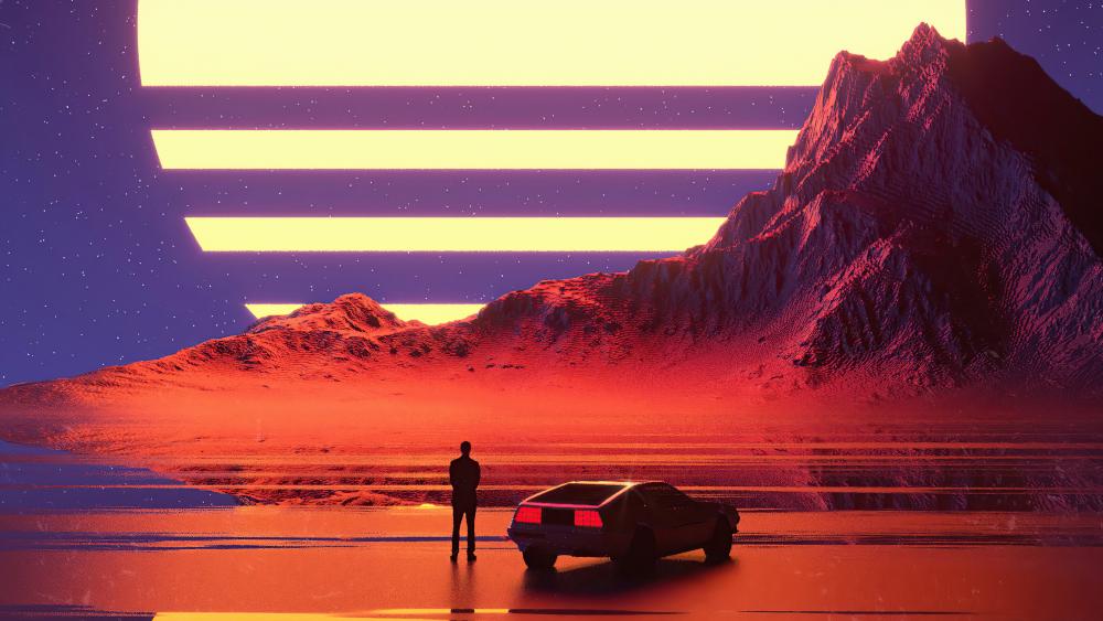 DeLorean retro sunset wallpaper