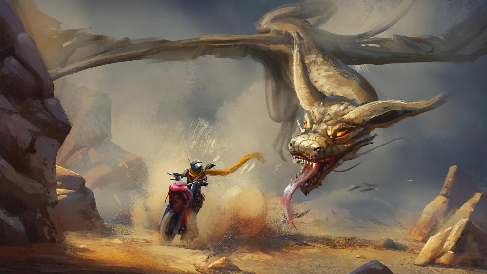 Dragon vs Biker wallpaper