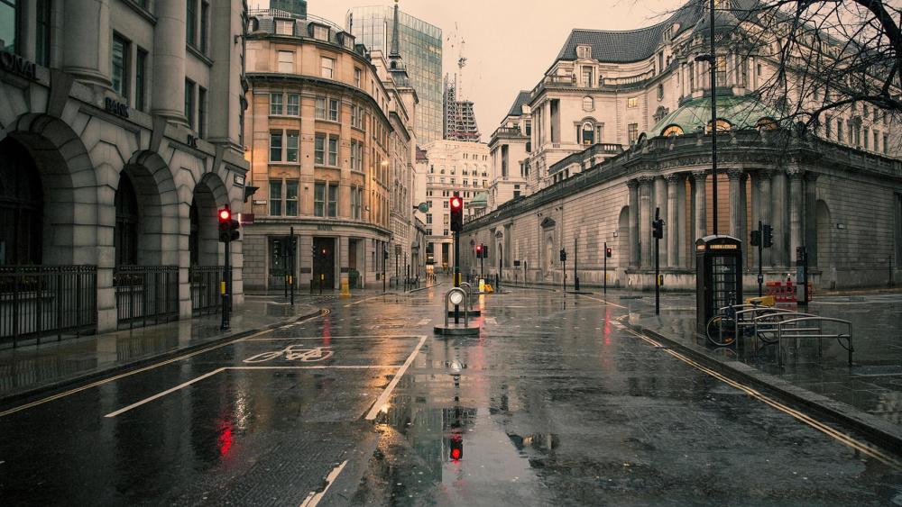 Rain soaked street wallpaper