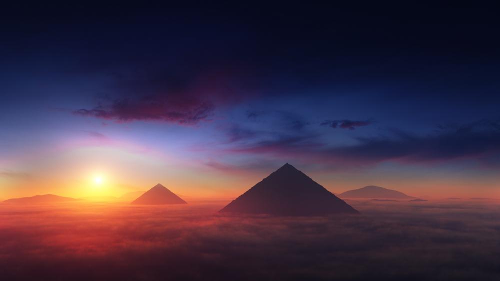 Pyramids emerging from the clouds wallpaper