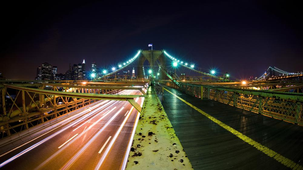 Brooklyn Bridge by night long exposure photography wallpaper