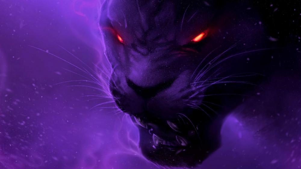 Purple panther with red glowing eyes wallpaper