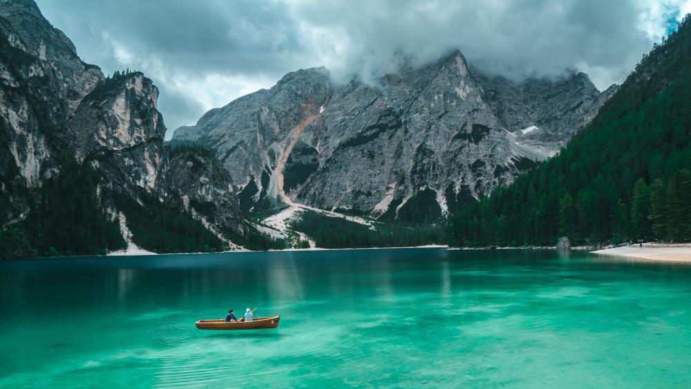 Boating on the Lake Braies wallpaper
