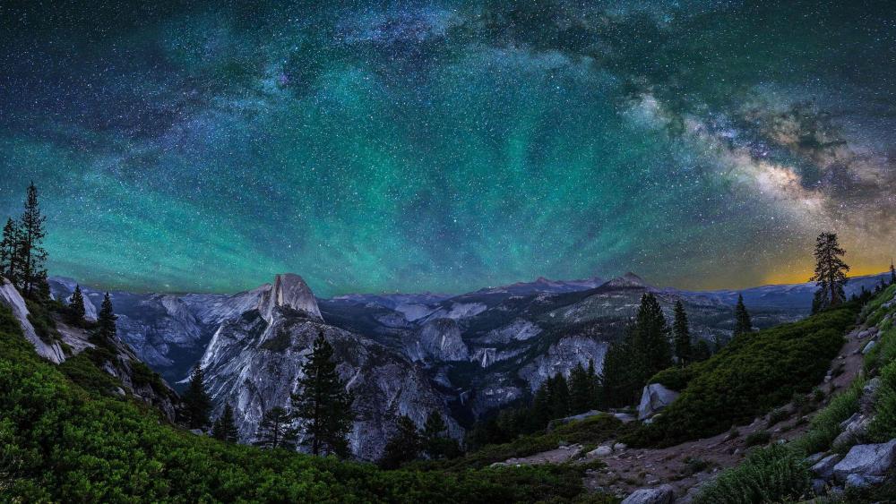 Milky way over the Yosemite National Park wallpaper