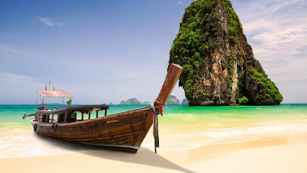 Long-tail boat on Railay Beach  wallpaper