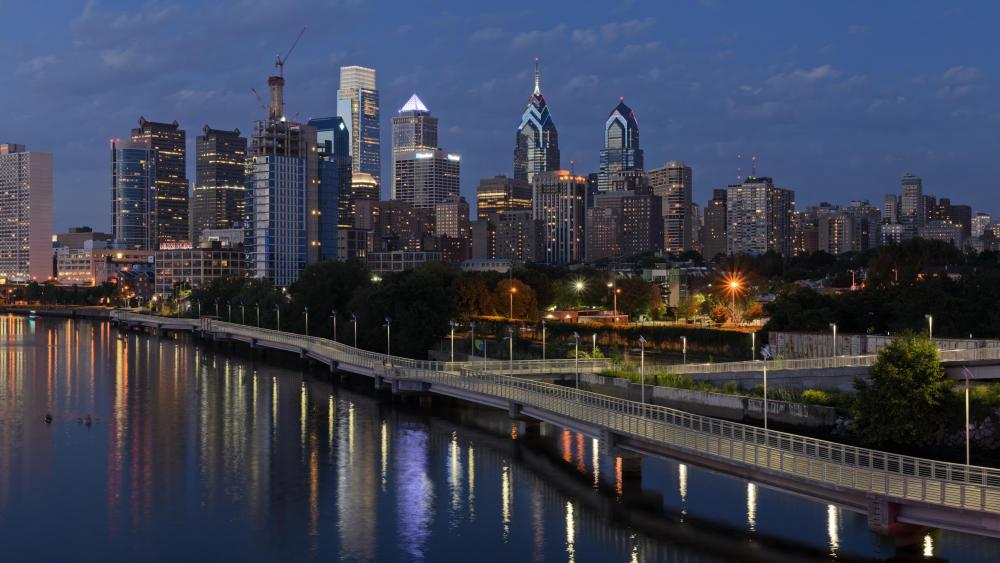 Panorama of the Philadelphia Skyline at Night wallpaper