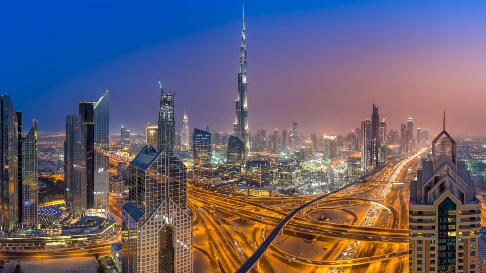 Burj Khalifa and Sheikh Zayed Road time lapse photography wallpaper