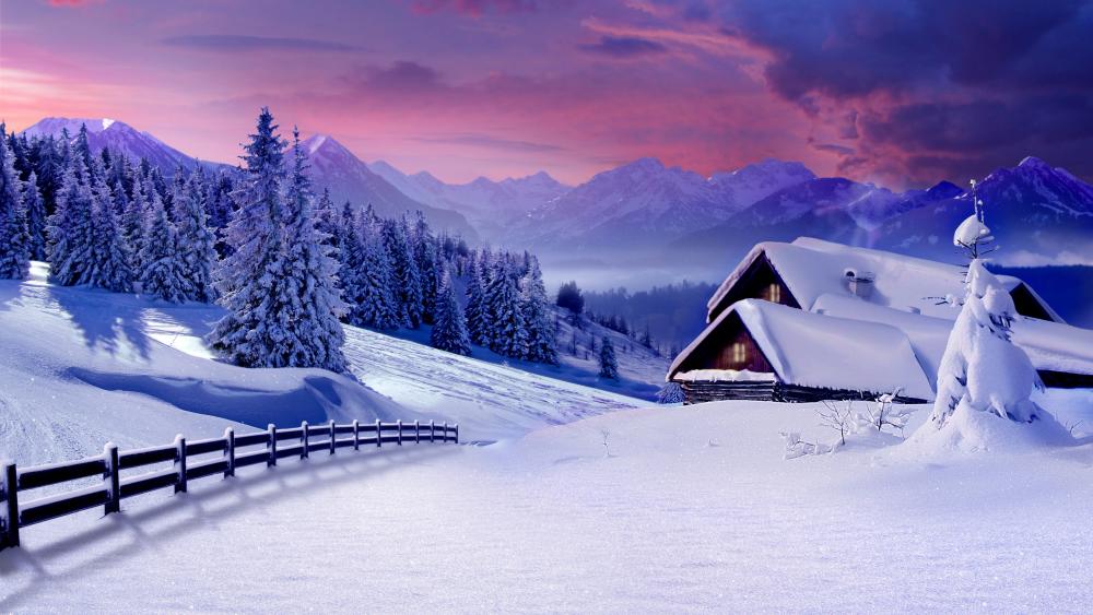 Snowy house mountain house wallpaper