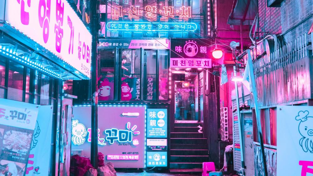 Neon alley in Seoul wallpaper