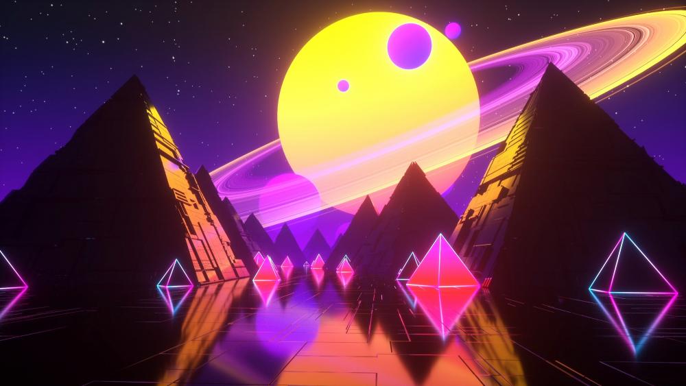 Synthwave pyramids wallpaper