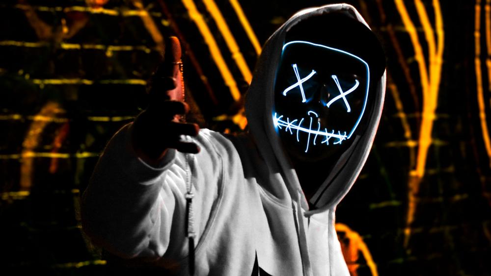 Led mask and white hoodie wallpaper