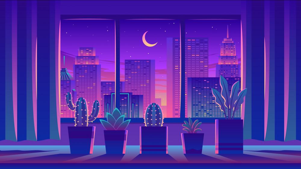 Night cityscape from the window wallpaper