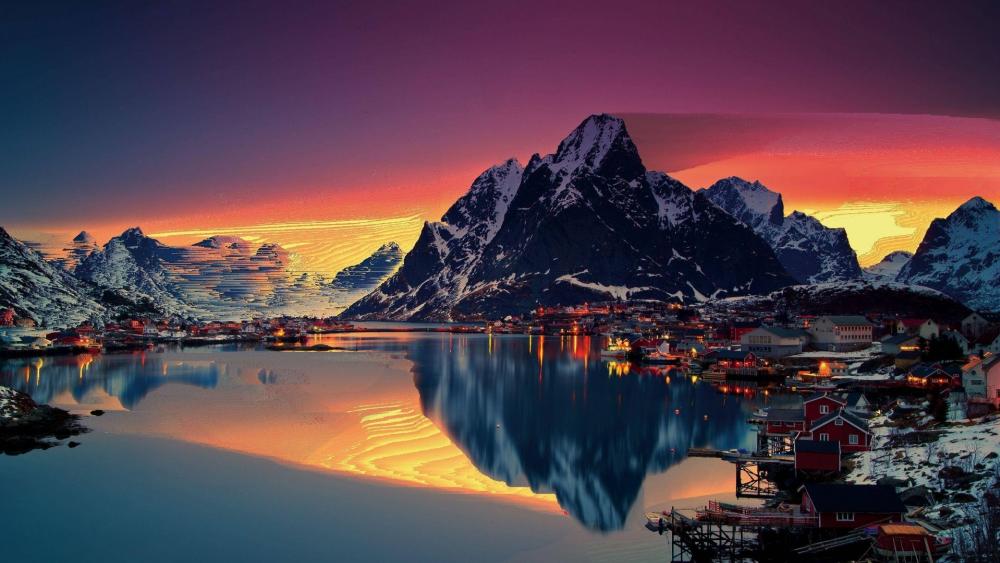 Midnight sun in Lofoten, Norway wallpaper