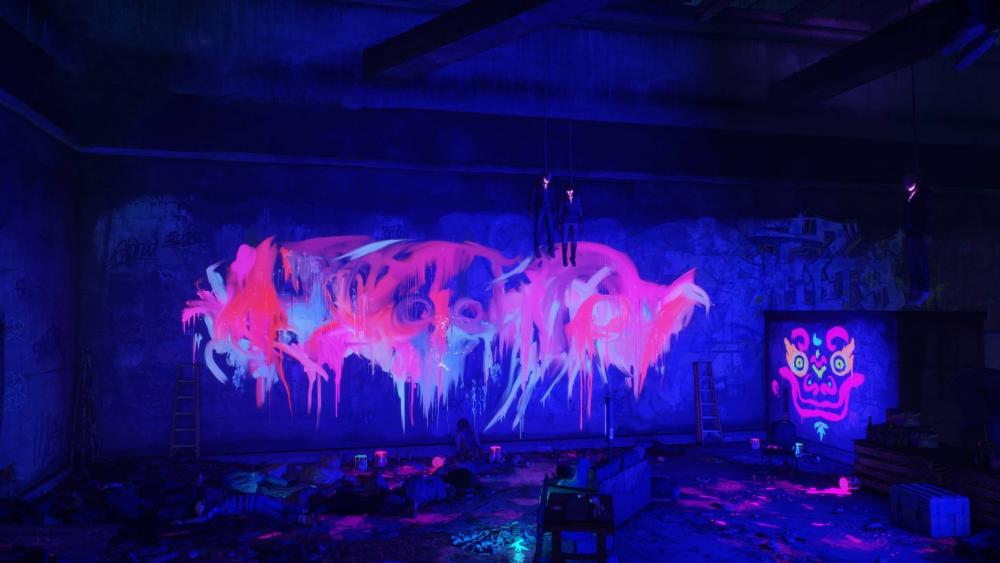 Neon graffiti with hanged people wallpaper