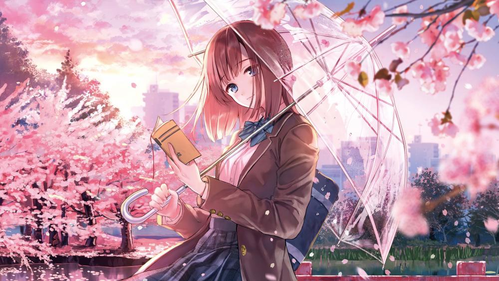 Anime girl reading a book wallpaper