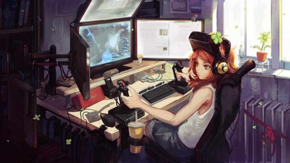 Anime gamer girl wallpaper