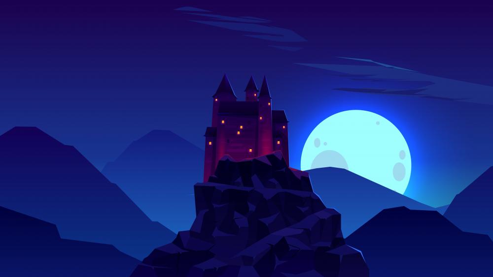 Minimal castle at night wallpaper