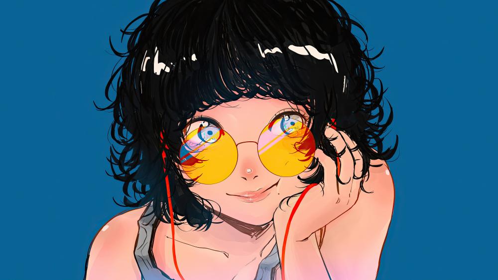 Stylish Anime Girl with Reflective Sunglasses wallpaper