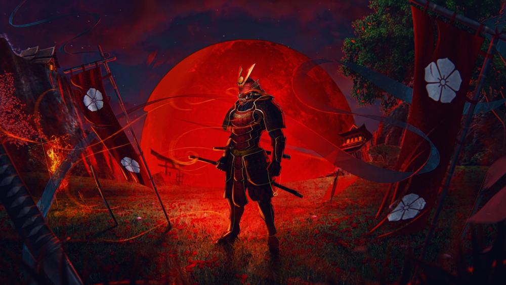 Samurai Under the Crimson Moon wallpaper