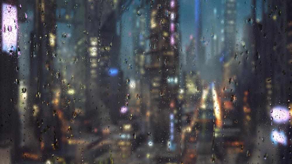 Raindrops on Glass Overlooking City Lights wallpaper