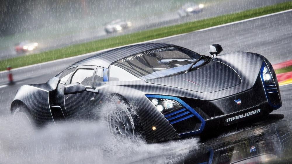 Speed Through the Rain with a Marussia B2 wallpaper