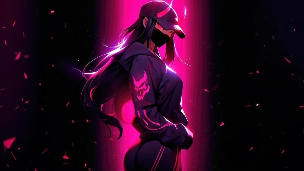 Mysterious Neon Anime Girl in the Shadows wallpaper