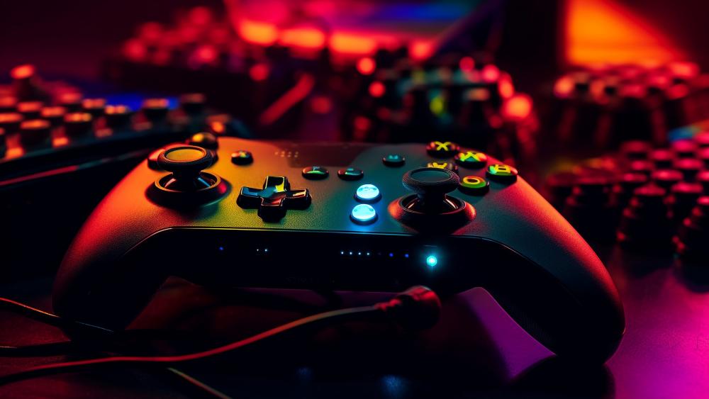 Glowing Xbox Controller in Neon Ambiance wallpaper