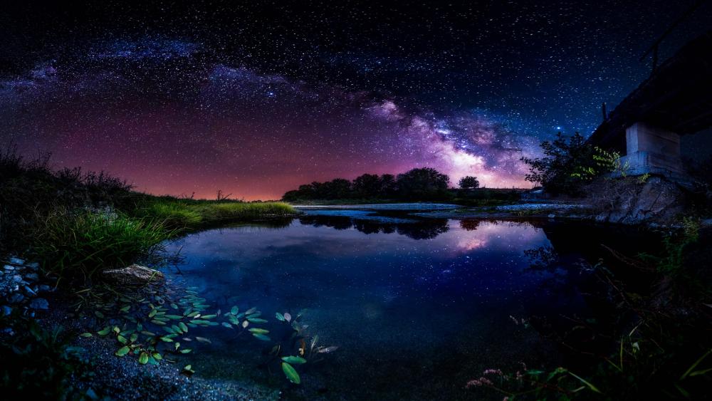 Starry Sky Over Twilight Lake - backiee