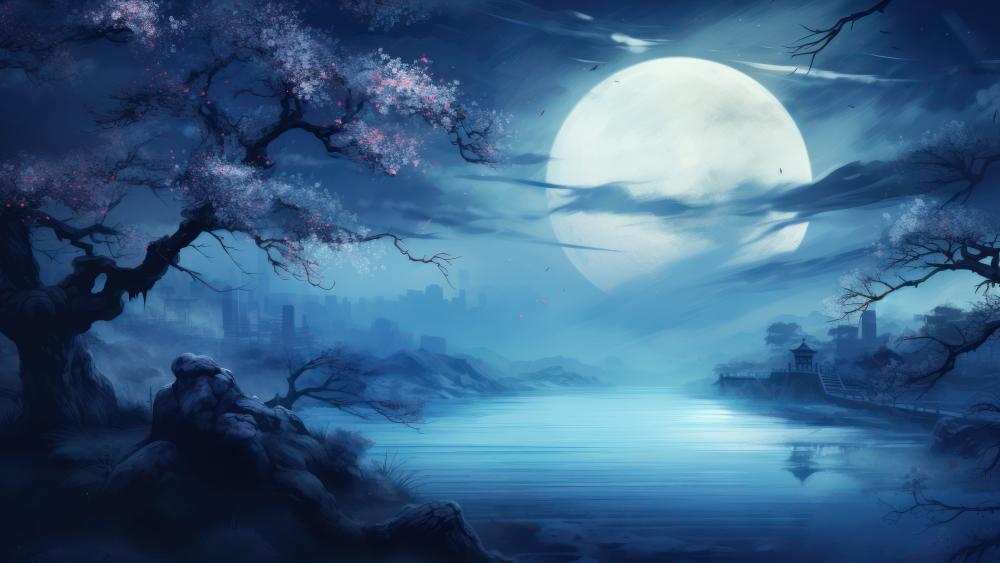 Mystical Moonlit Sakura Serenity wallpaper