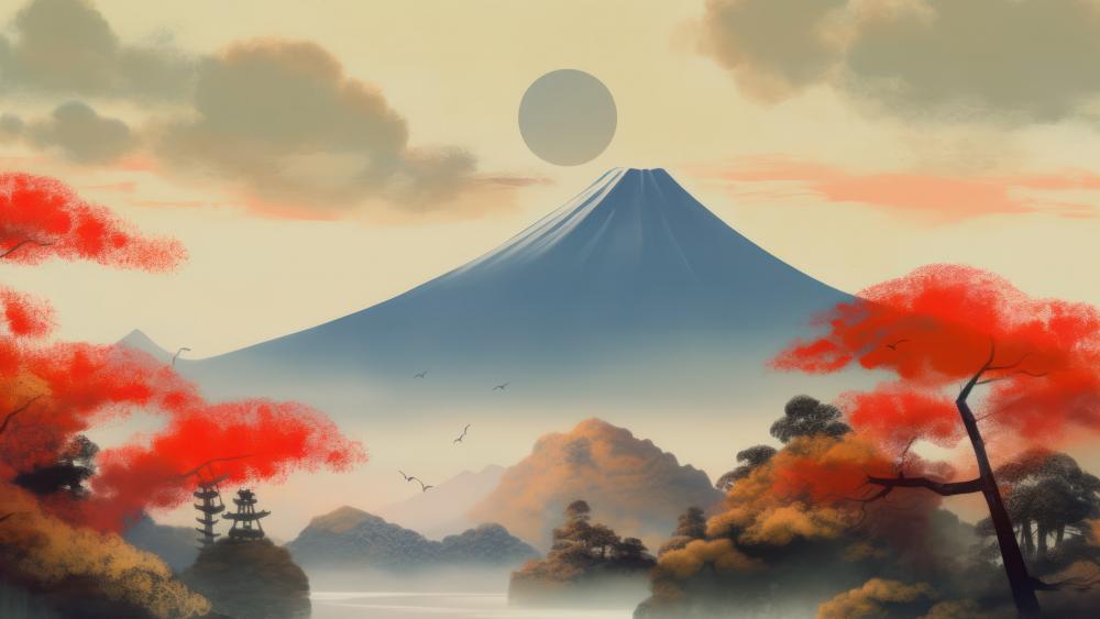 Tranquil Sunrise over Mount Fuji wallpaper
