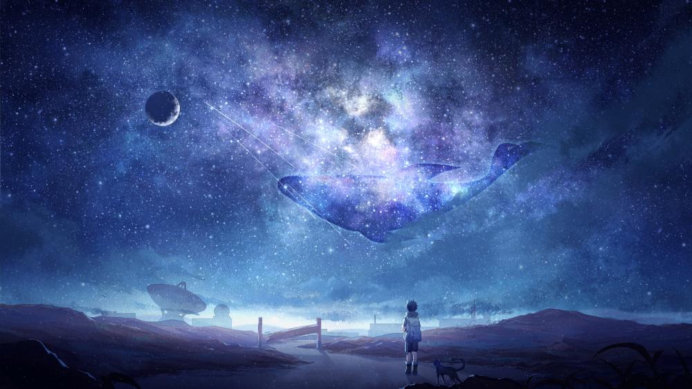 Stargazer's Dreamy Nighttime Adventure wallpaper