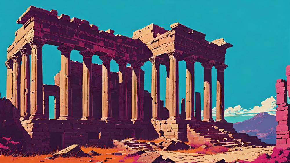 Ancient Ruins Reimagined in Vivid Colors - backiee