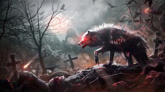 Werewolf in the graveyard wallpaper