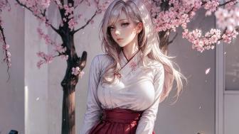 Cherry Blossoms and Graceful Beauty wallpaper