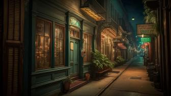 Enigmatic Alleyway at Nighttime Glow wallpaper