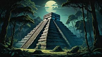 Moonlit Mayan Pyramid in Enchanted Jungle wallpaper