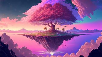 Ethereal Pink Arboreal Island wallpaper