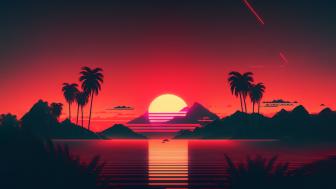 Tropical Synthwave Sunset Serenity wallpaper