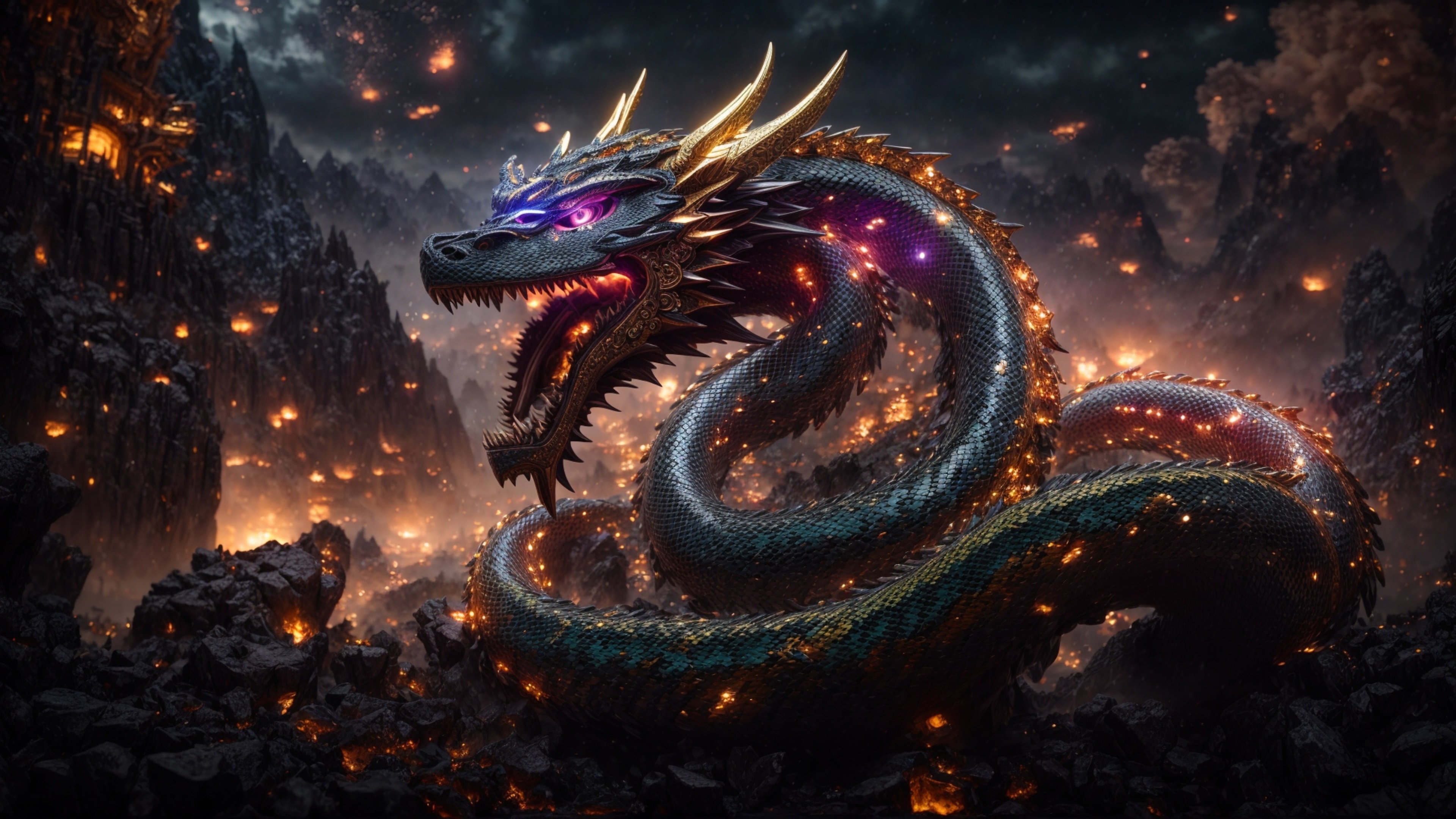 Majestic Dragon Reigns Over Fiery Domain - backiee